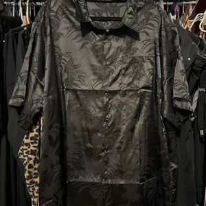 Black Casual Button Down Shirt with Smooth Texture